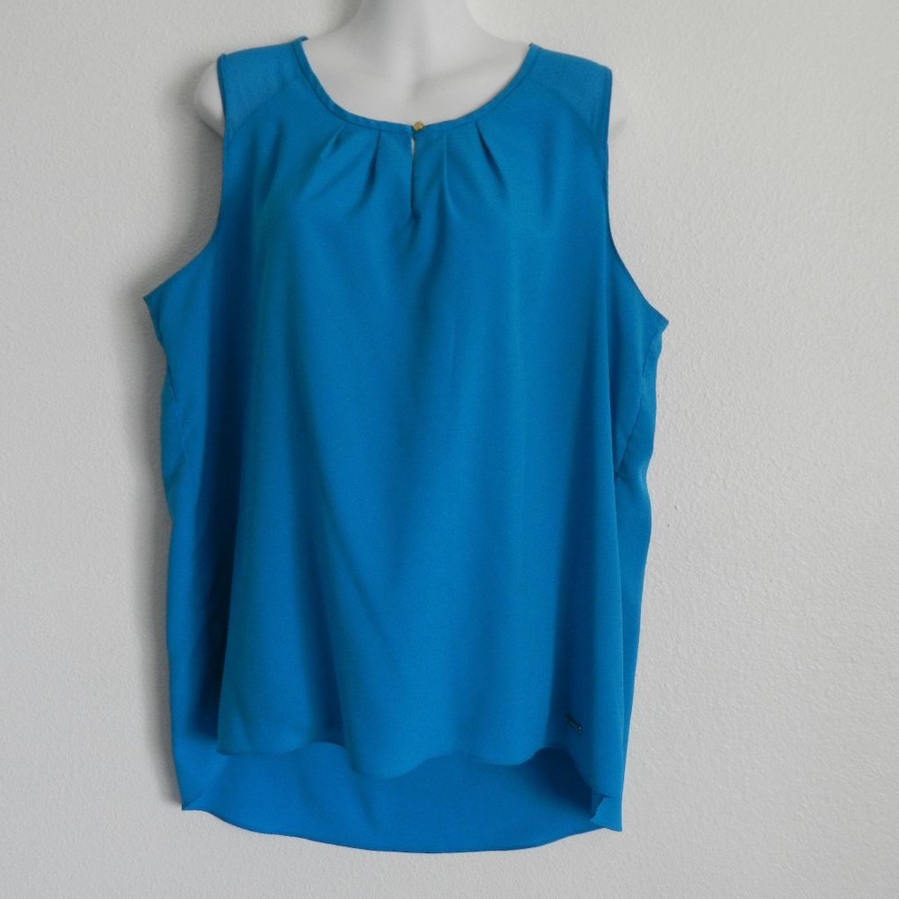 Ellen Tracy turquoise keyhole neck chiffon blouse